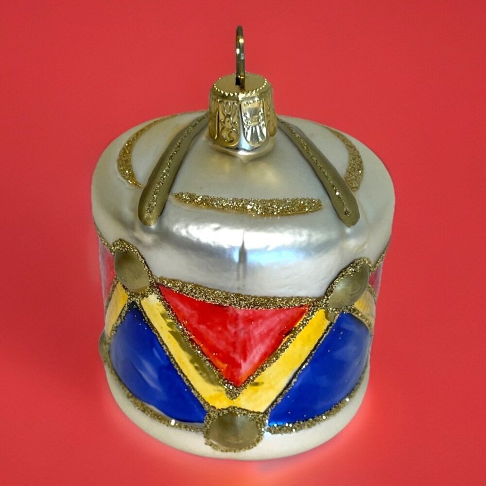 Vintage Multi-Colored Drum Shaped Christmas Ornament Glitter 3" Holiday Retro